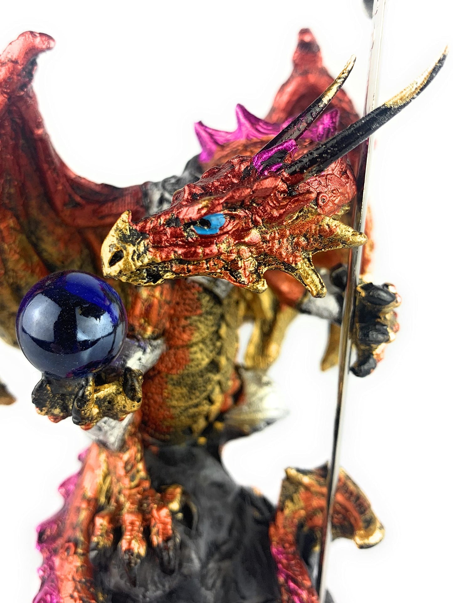 Ain't It Nice Dragon Statue with Medieval Sword and Crystal Ball - Collectible Dragon Figurine, Red - 4(L) 3.5(W) 7(H) inches