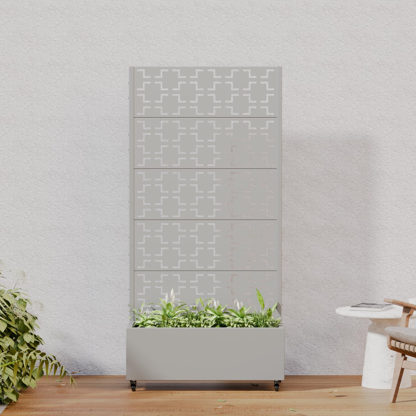 Casaphoria Metal Raised Garden Bed with Trellis and Wheels, 72"x35"x16" Planter Box for Climbing Plants, Vegetables & Vines, Features Drainage Holes and Privacy Screen (Grey-Brick)