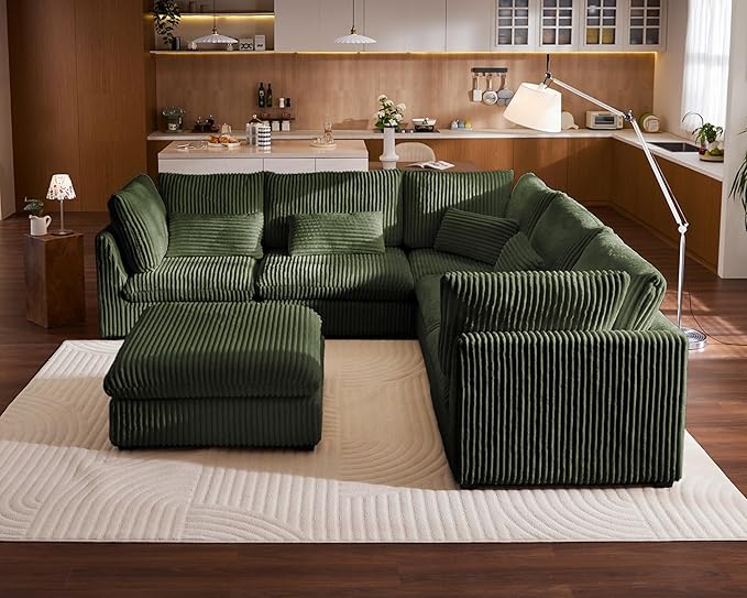 115" Oversized Corduroy Couch Modular Sectional Sofa, Washable Cloud Couch
