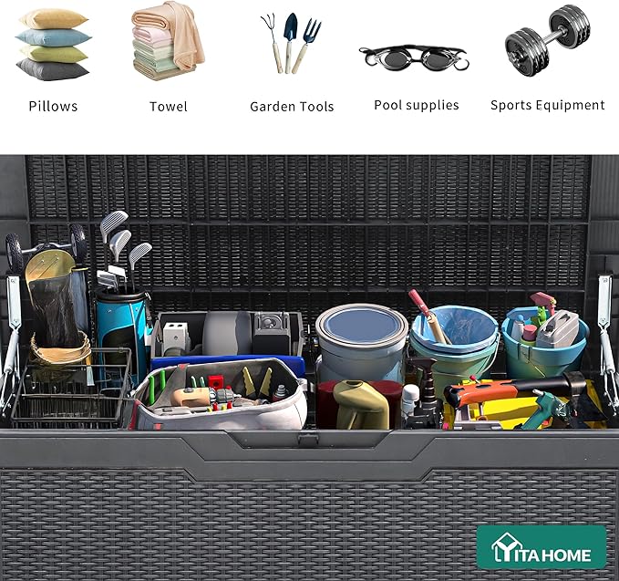 YITAHOME 100 Gallon Resin Deck Box, Weather Resistant Outdoor Storage Box, Lockable Indoor Outdoor Storage for Supplies and Essentials, Dark Gray