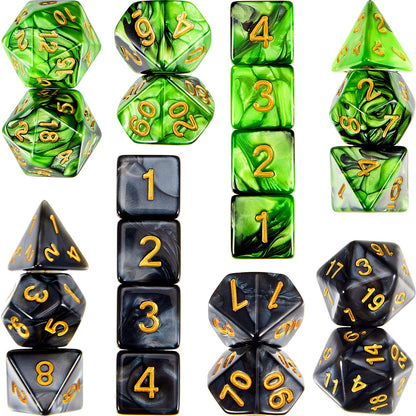 Skylety 2 Set Polyhedral Dice Set - 22 Pieces, Multisided Dice Set Smooth Touch with Drawstring Bag Compatible with RPG MTG Table Game(Green, Black)