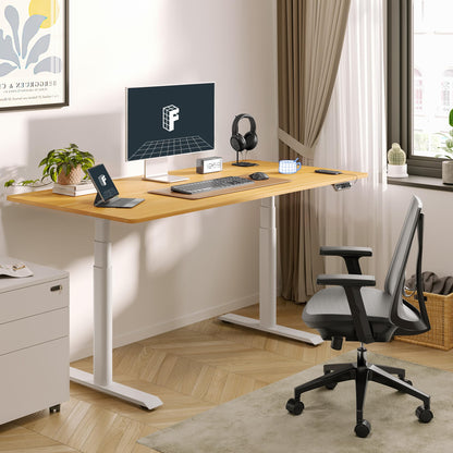FLEXISPOT E6 Pro 55" x 28" Dual Motor Electric Standing Desk, Organic Modern Oval Leg Design, 3-Stage Height Adjustable Sit Stand Desk with Heavy Duty 330lbs, Maple Desktop, White Frame