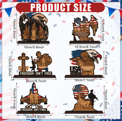 Yuntau 6 Pcs 4th of July Patriotic Table Decorations 250th Anniversary Wood Table Centerpiece American Soldier USA Wooden Tabletop Sign for Independence Veteran Day Shelves Memorial Tiered Tray Decor