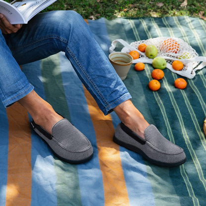 EverFoams Men's Comfort Memory Foam Moccasin Slippers Breathable Terry Cloth House Shoes with Anti-Skid Rubber Sole Grey 10 UK