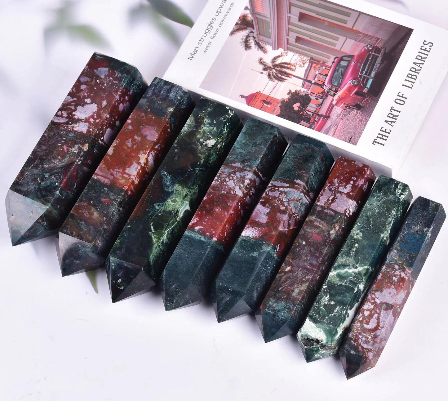 Ocean Jasper Stone Tower Obelisk Healing Crystal Wand Large Reiki Meditation Stone Gifts 1.1-1.7 LBS