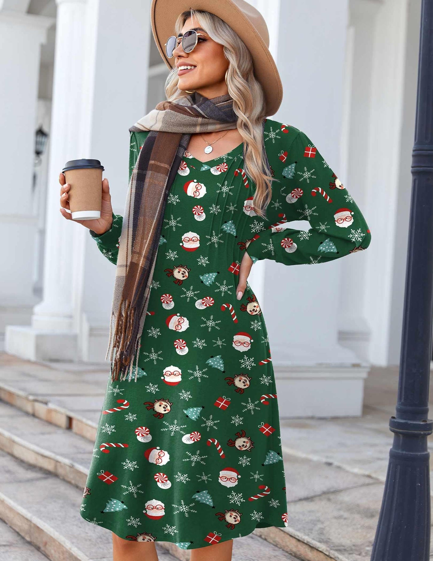 Zeagoo Womens Christmas Dress Santa Xmas Tree Candy Cane Printed Funny Xmas Dresses Creen Ugly Holiday Dress,Xmas Green S