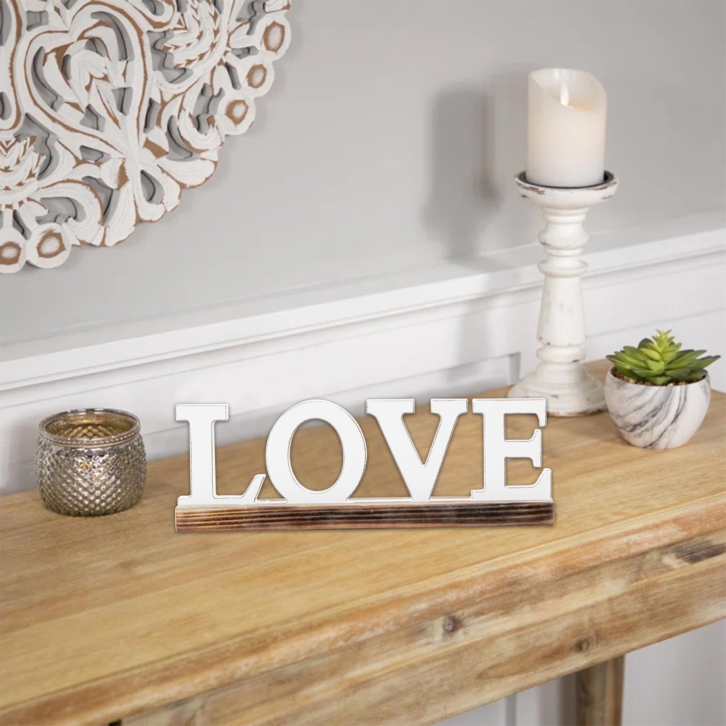 Sintosin Rustic Love Signs Decor 12", Farmhouse Wooden Love Signs for Home Decor, Distressed White Wedding Signs for Tabletop, Decorative Bedroom Signs for Valentine Thanksgiving Christmas