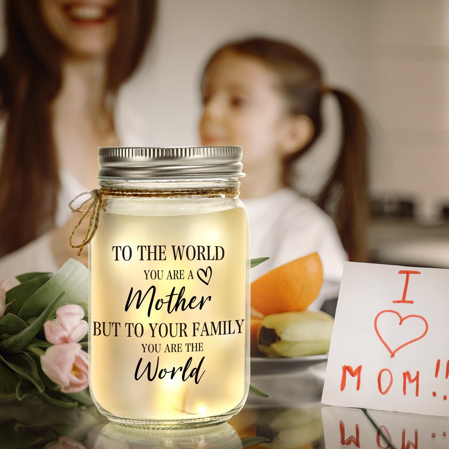 Kenon Mason Jar Night Light for Mom, Home Decoration Lights, Personalized Night Light for Birthday, Thanksgiving, Mothers Day Gift