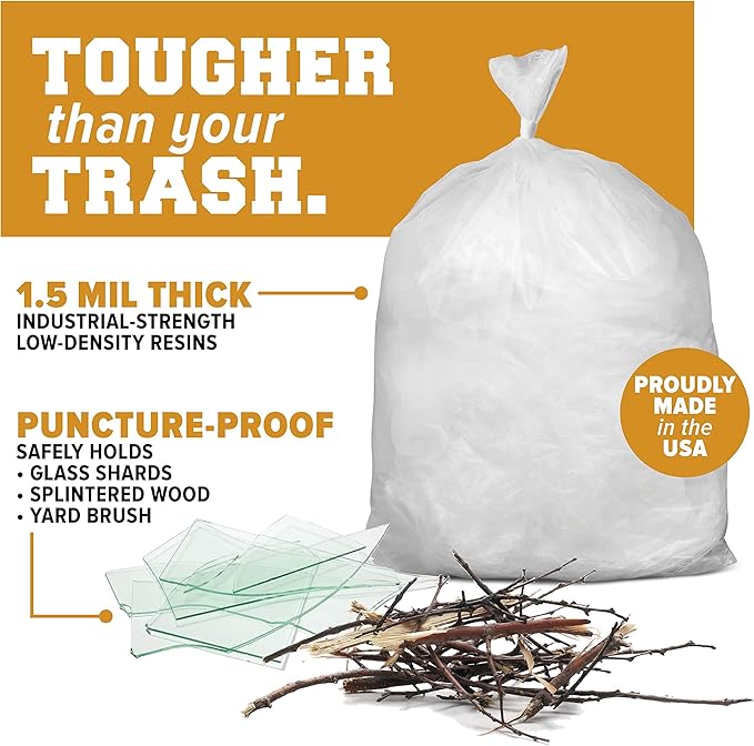 Plasticplace 65 gallon Trash Bags │ 1.5 Mil │ Clear Heavy Duty Garbage Can