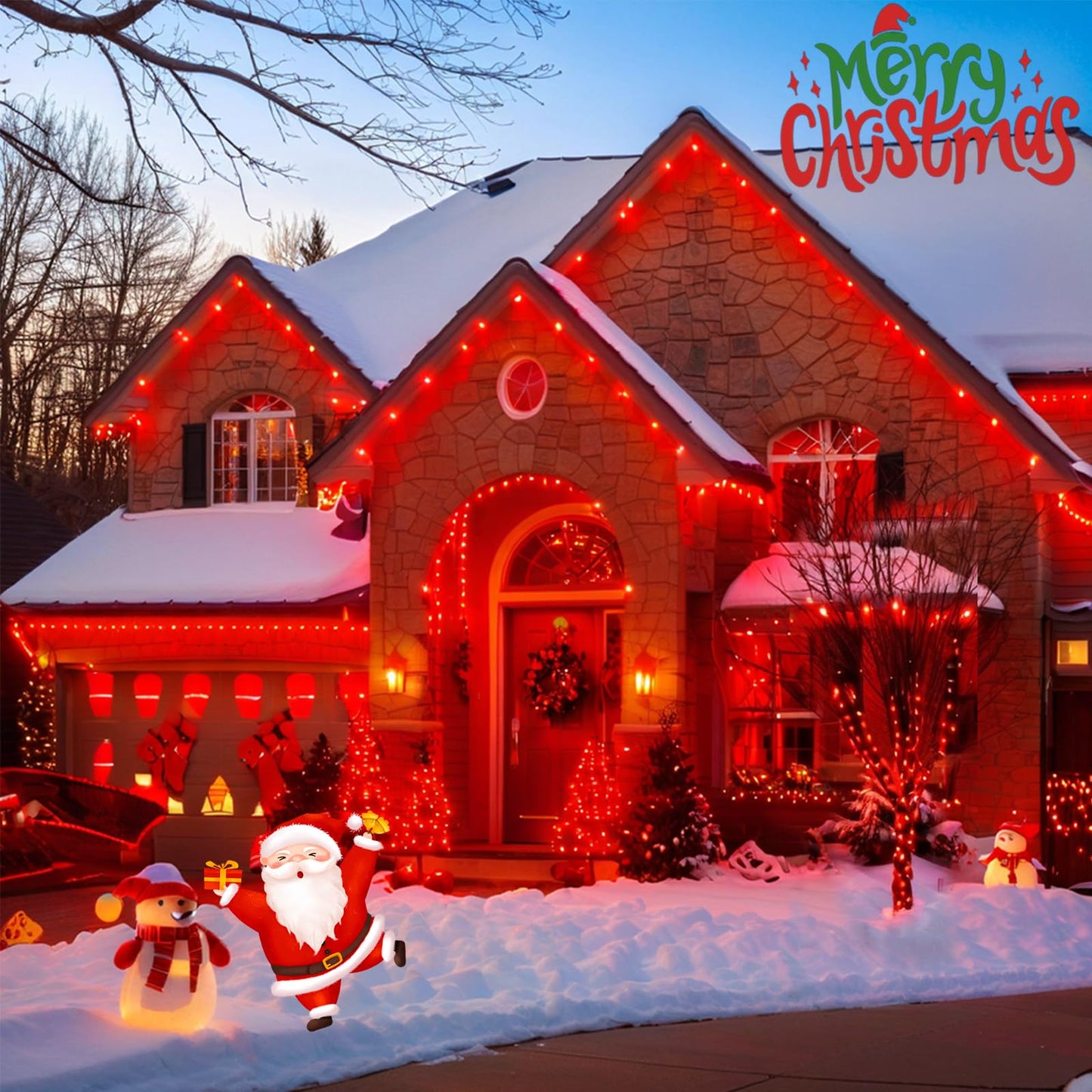 Upgraded 75.8 FT 200 LED Red Christmas Lights Outdoor Indoor, Memory Function & Timer & 8 Modes, Extendable Green Wire Waterproof String Light for Christmas Tree Party Wedding Home Garden Decorations