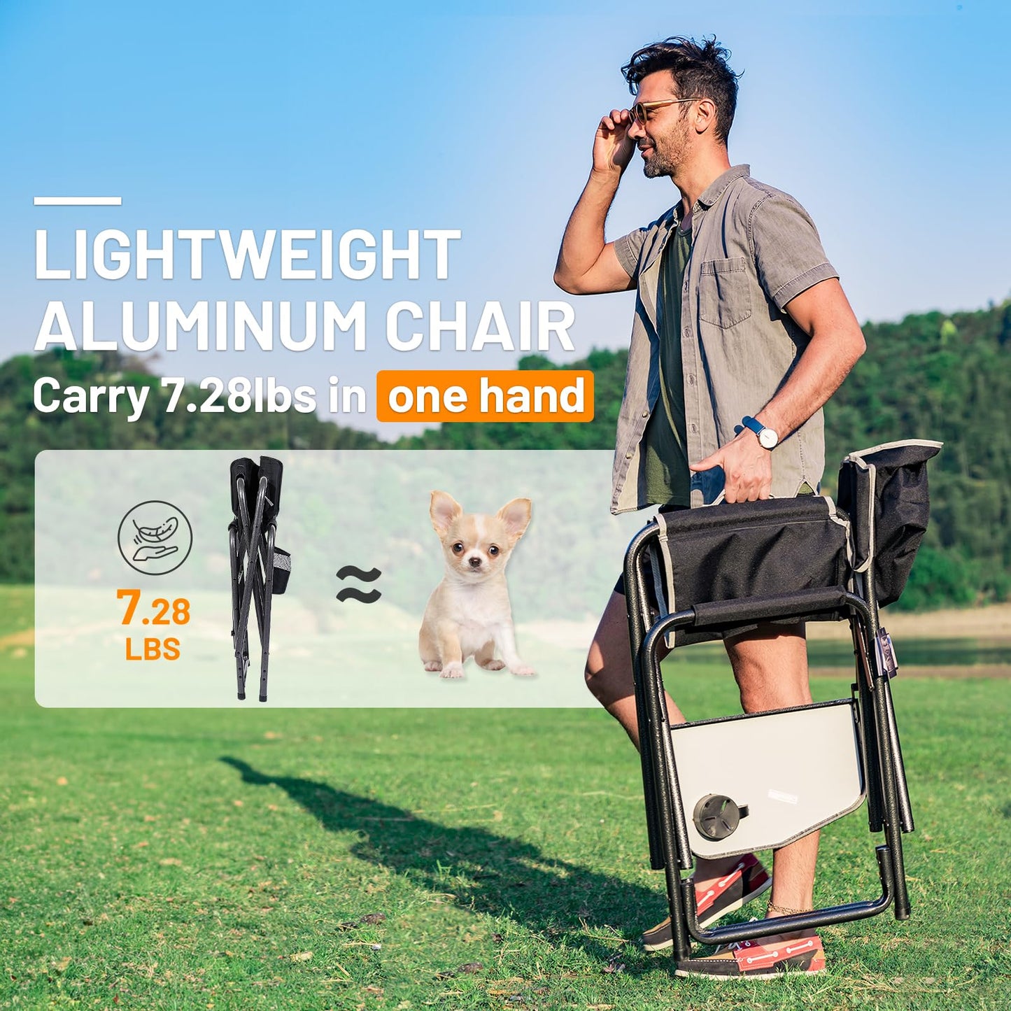 TIMBER RIDGE Aluminum Oversized Camping Chair, Lightweight Portable Directors Chair with Side Table Detachable Side Pocket for Outdoor Camping, Lawn, Picnic, Support 400lbs Black 2 Pack