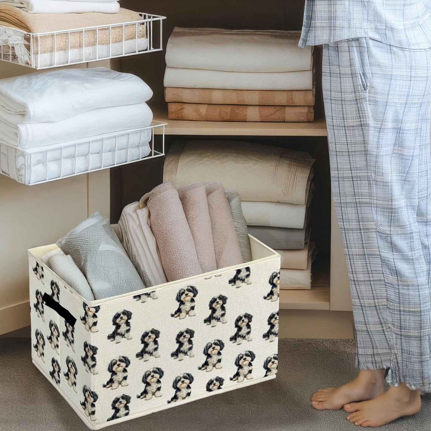 EGBTL Havanese Gifts Storage Bins & Boxes with Handles, Dog Foldable Basket for Organizing Dog Lovers Owners Women, Havanese Christmas Storage Laundry Hampers for Bedroom Bathroom Clothes Toys Books