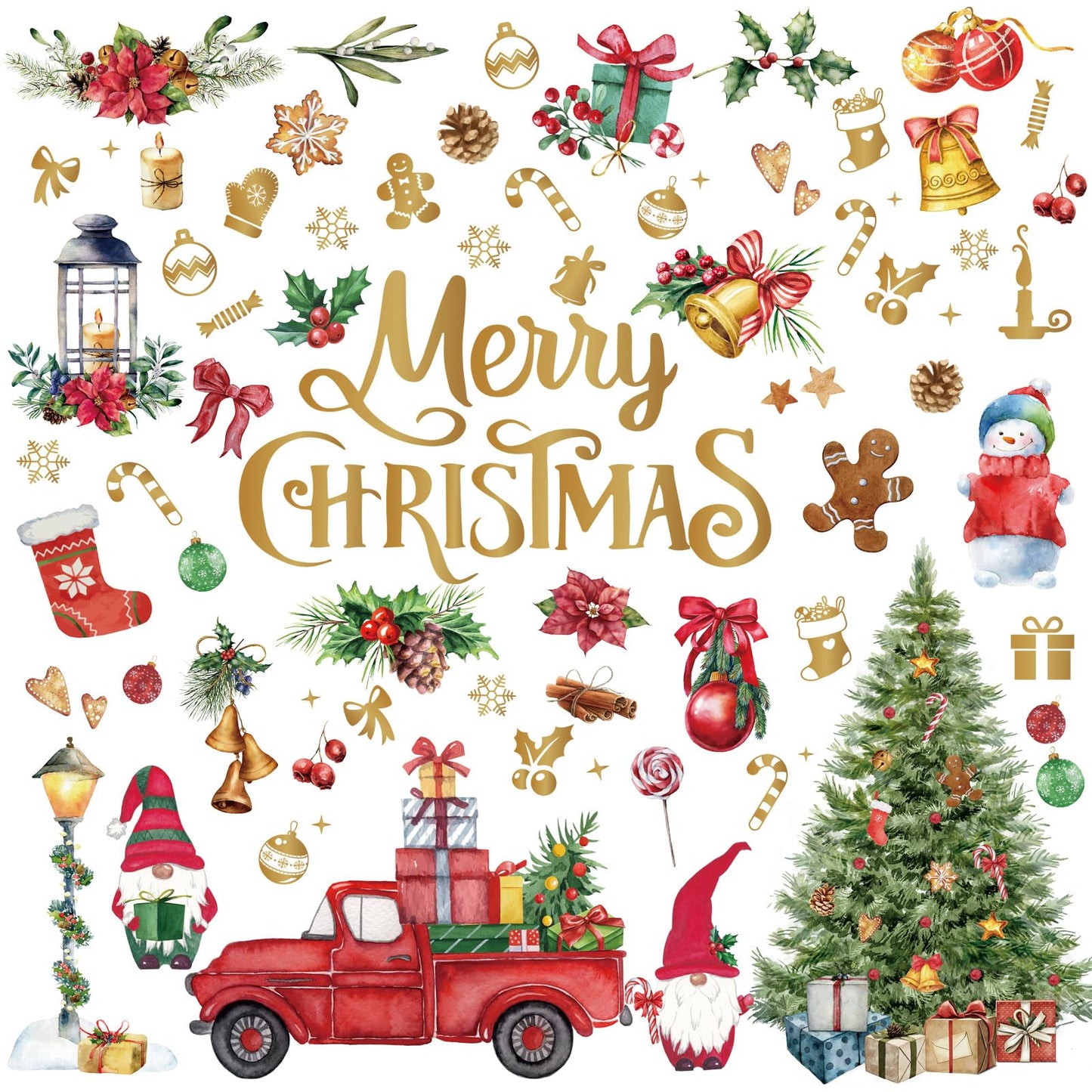 Cholemy 4 Sheets Christmas Wall Decal Stickers Decorations - Removable Indoor Home Decor for Room, Nursery, School, Restaurant, Cafe, Door, Window, Party (Tree)
