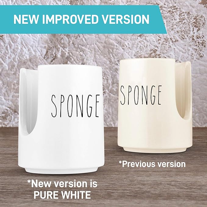 Ceramic Sponge Holder for Kitchen Sink – White Sink Caddy Organizer – Farmhouse
