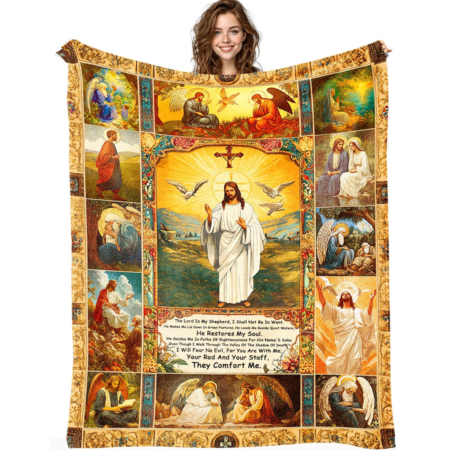 Christian Jesus Blanket Christian Prayer & Scripture Throw Blanket Religious Bible Verses, Ultra-Soft Lightweight Flannel (50"X40") for Adults & Kids - Uplifting Faith Gift