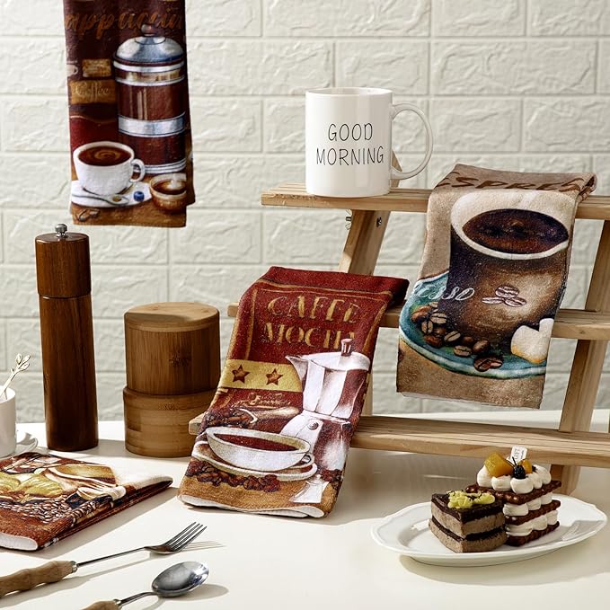 Boyiee Set of 6 Coffee Kitchen Towels Brown Dish Towels 24 x 16 Inches