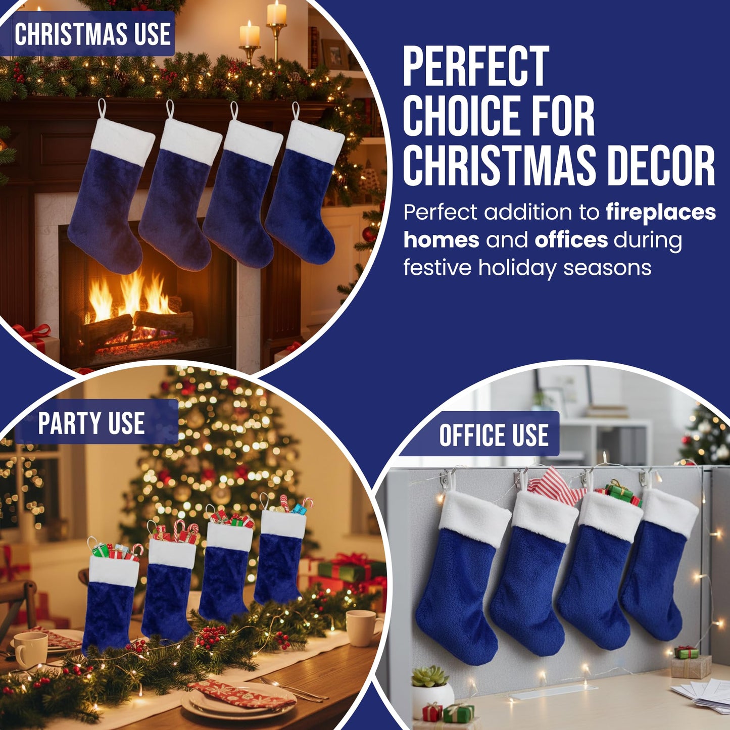 Iconikal 4-Pack Blue Plush Fabric Christmas Stocking, 18-inches Tall, Festive Decor
