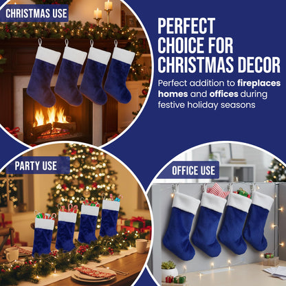 Iconikal 4-Pack Blue Plush Fabric Christmas Stocking, 18-inches Tall, Festive Decor