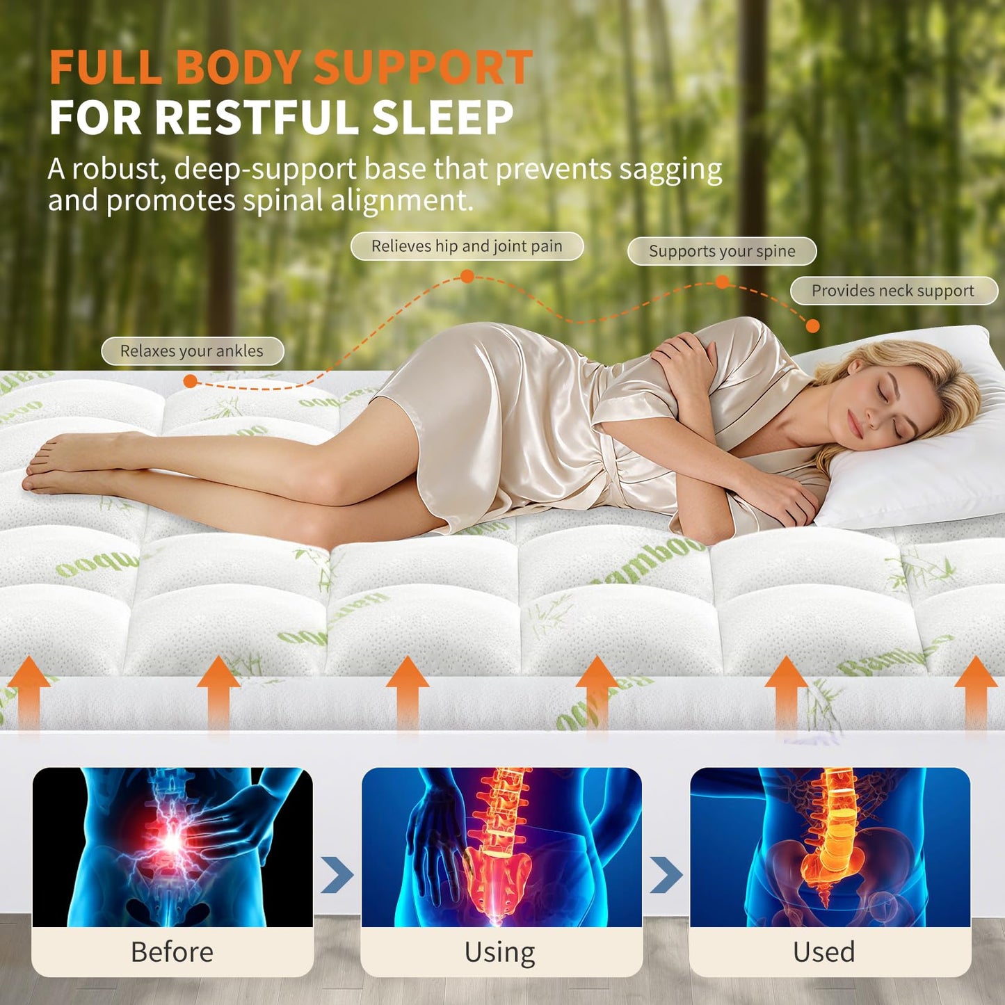 Sweetcrispy Mattress Topper, Bamboo Viscose Ultra Soft Mattress Protector with Stretchable Pockets, Cooling Pillow Top Mattress Pad Breathable, Mattress Cover for Back Pain Relief, Hot Sleepers
