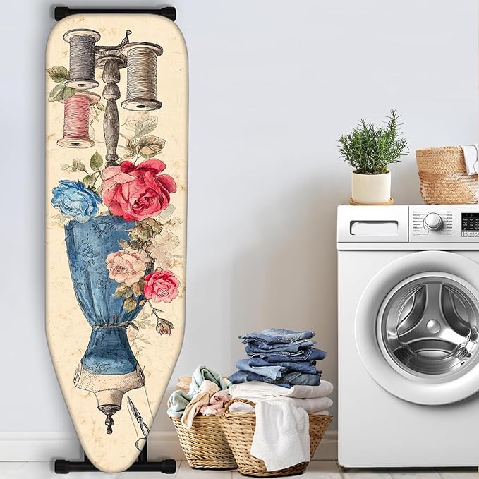 Nuxovilar Vintage Sewing Elements Ironing Board Cover& Floral Design, This
