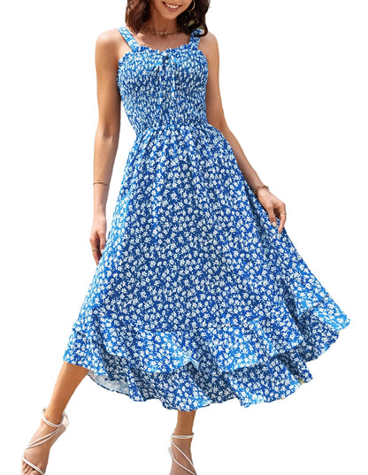 GRACE KARIN Women's 2025 Summer Floral Boho Dress Square Neck Strapped Swing A Line Sundress Beach Long Maxi Outfits