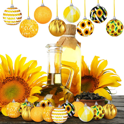 Zeyune 16 Pcs Summer Tree Ornaments Christmas in July Sunflower Hanging Decorations for Small Tree, Yellow Hanging Sequin Ball Ornaments with Ropes, Beach Luau Hawaiian Holiday Party Supplies(Fresh)