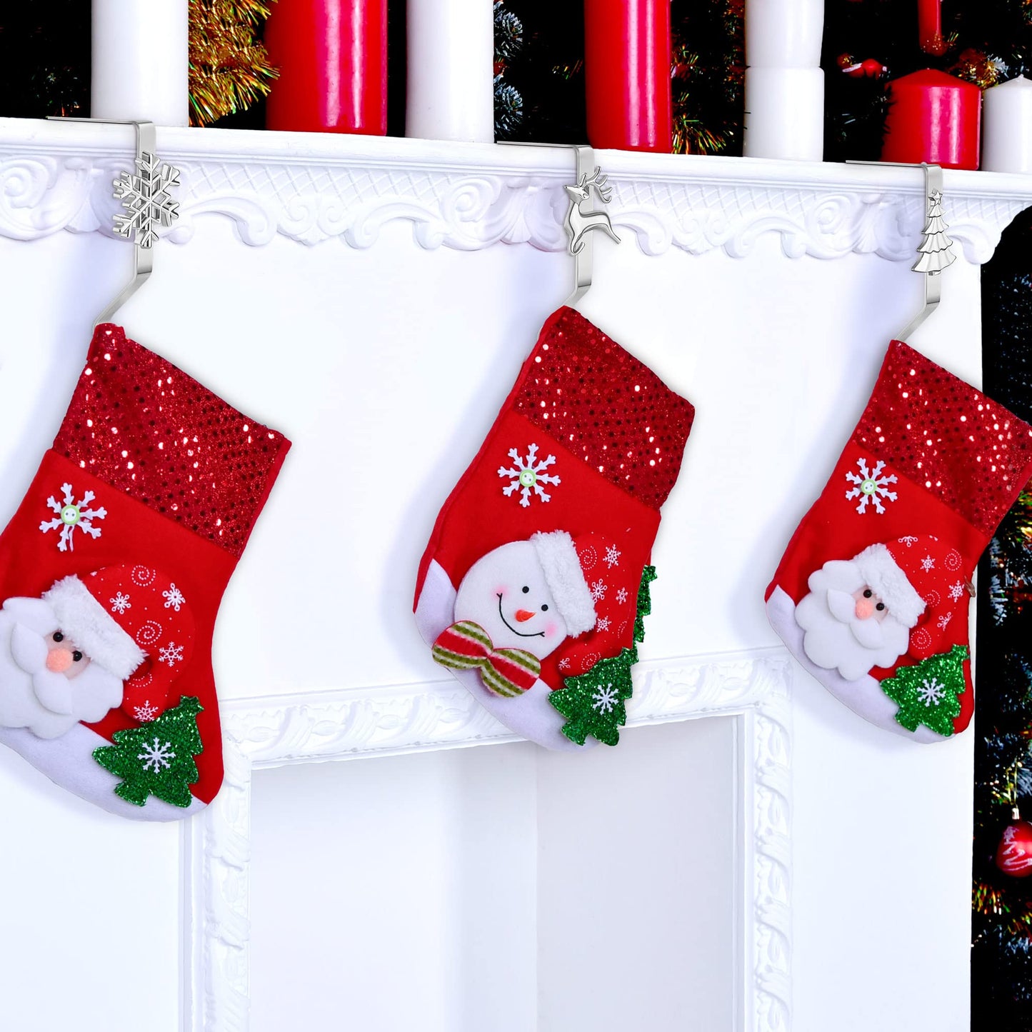 URATOT Pack of 5 Christmas Stocking Holders Mantel Hooks Hanger Christmas Stocking Clips in 5 Styles for Christmas Party Decoration