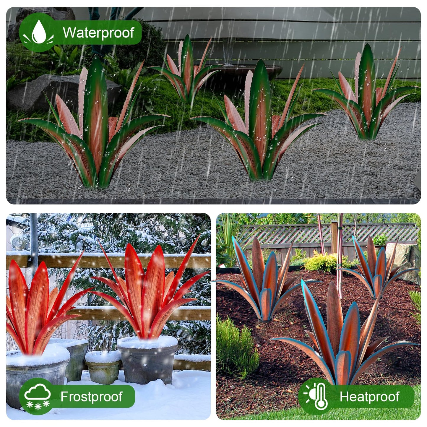 TOMBABY Enlarge Thickened Wind Resistant Metal Agave Garden Art Metal Plant Country Garden Sculpture Statue Outdoor Decoration Agave Metal Plant Courtyard Lawn Ornament Gift (2, 12 Leaves Green)