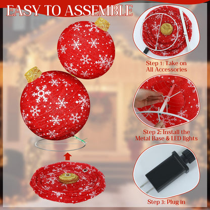 Rossesay 2.5 ft Lighted Pop up Outdoor Christmas Ornaments Stackable Giant 3D Pre Lit Christmas Balls Light up Collapsible Balls with 80 LED Lights for Holiday Yard Lawn Garden