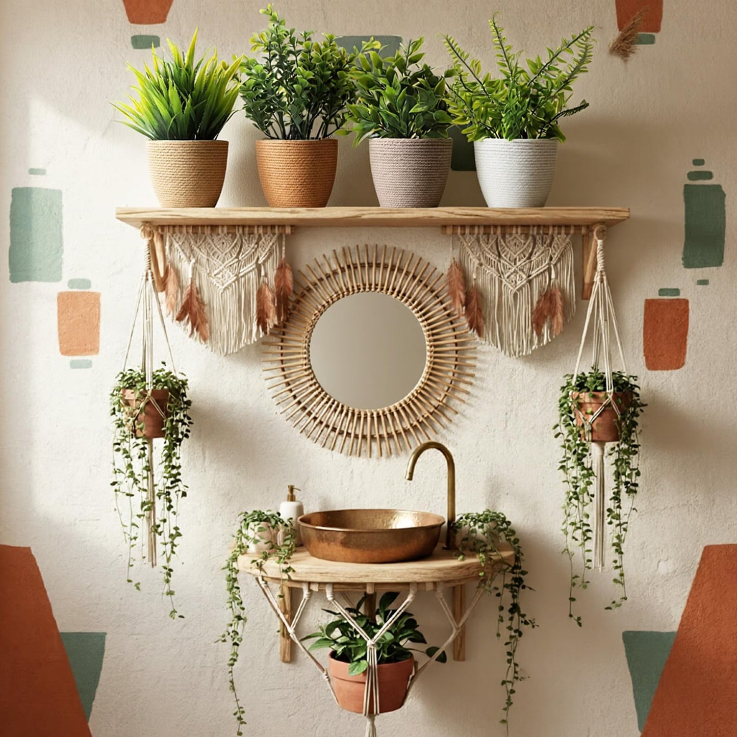 Suncalla 4 Pcs Small Woven Artificial Plants Boho Potted Fake Plants Mini Plastic Faux Eucalyptus 8.7" Greenery Indoor Farmhouse Bathroom Decor Pflanze Waterproof for Home Office Table Room Decor Gift