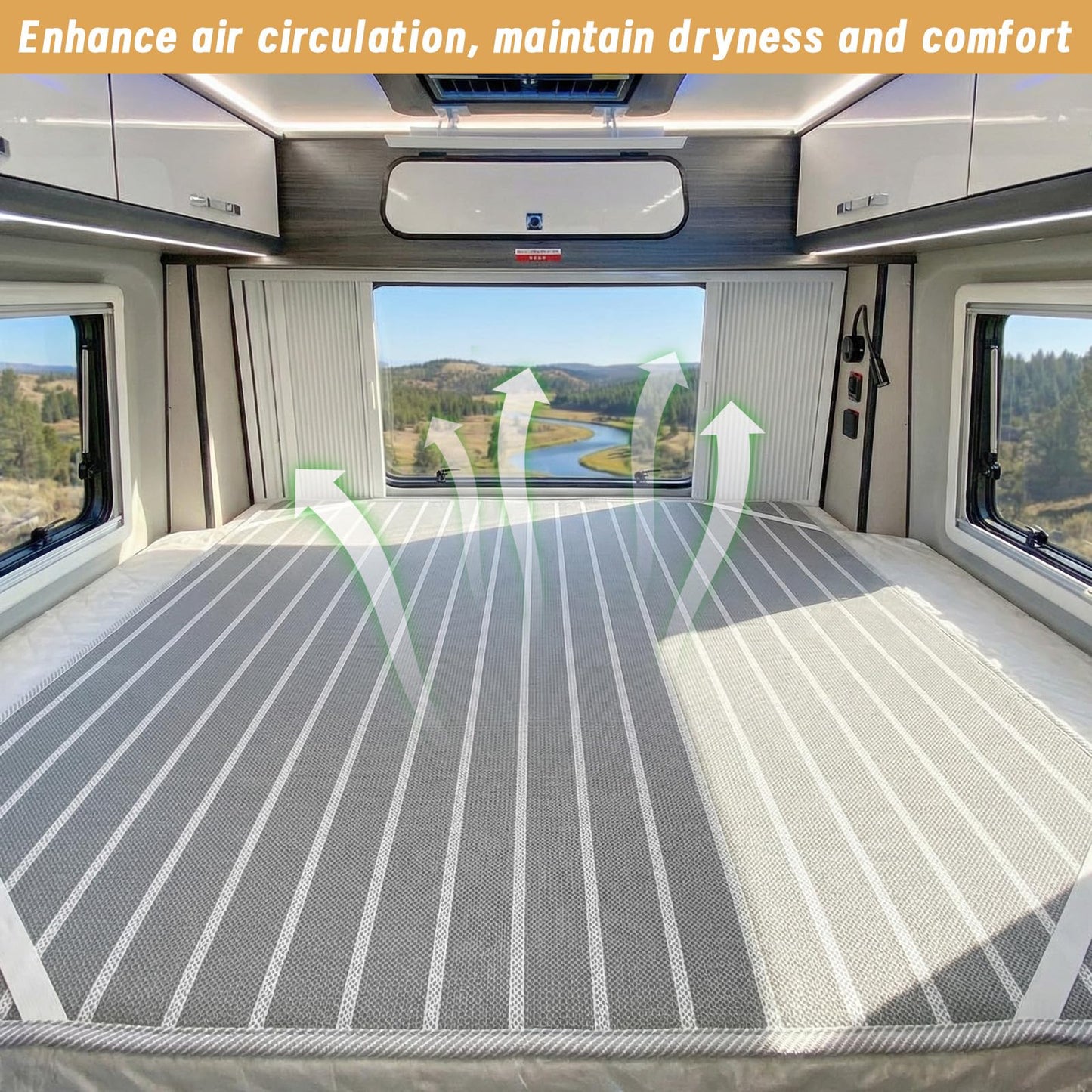 RV Mattress Underlay Moisture Barrier & RV Under Mattress Ventilation, Mattress Support Board with 4 Straps - 3D Grey Stripe Airflow Pad for Camper, Boat (60 * 80 * 0.3")