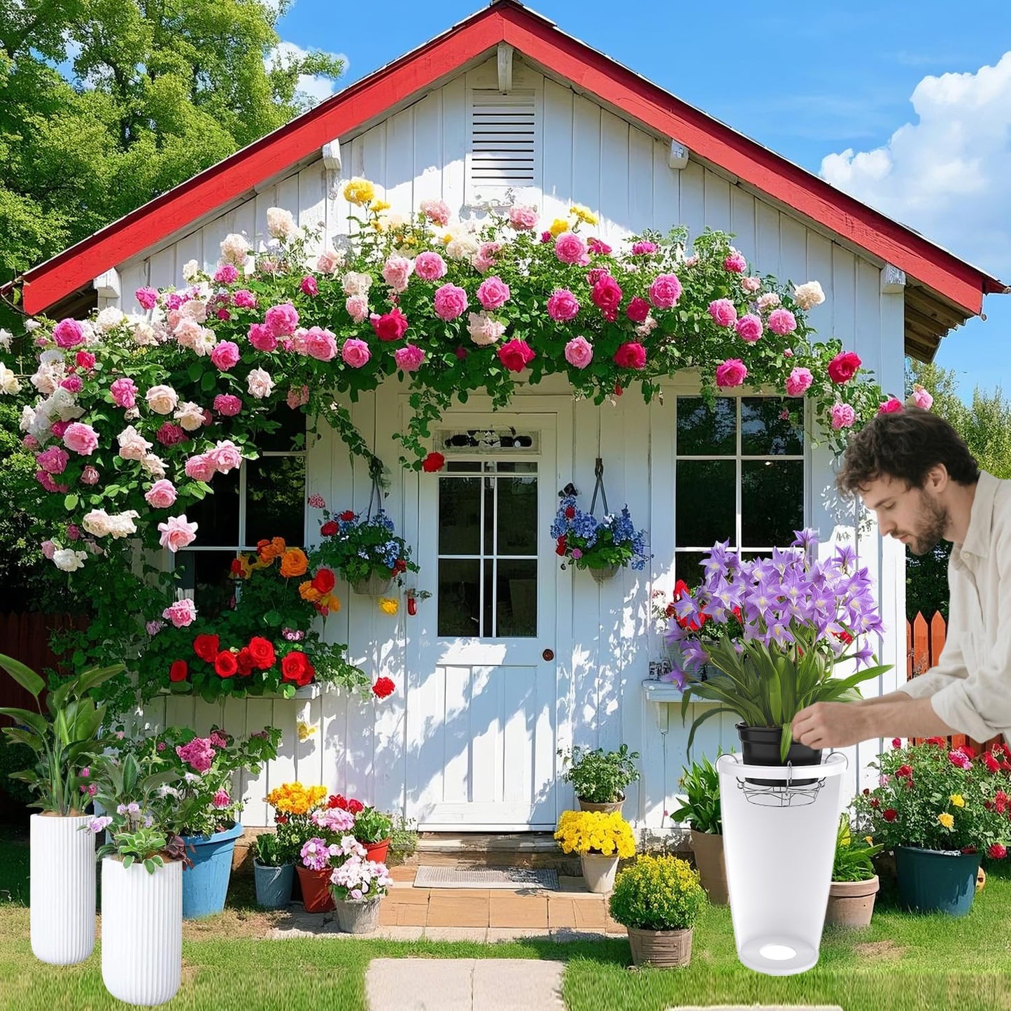BBpara Height Planter Inserts for Tall Planters Large Pots,4 HooksFits in The Top Openings 9-12.5" Wide,Wedding & Party Decor, Stainless Steel,Patent Pending