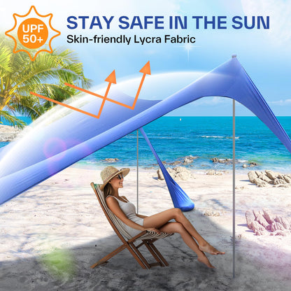 Sportneer Beach Tent, 10x10FT Beach Canopy Sun Shelter UPF50+ with Sandbags, Sand Shovels, Ground Pegs & Stability Poles, Outdoor Beach Shade Canopy for Beach Camping Fishing