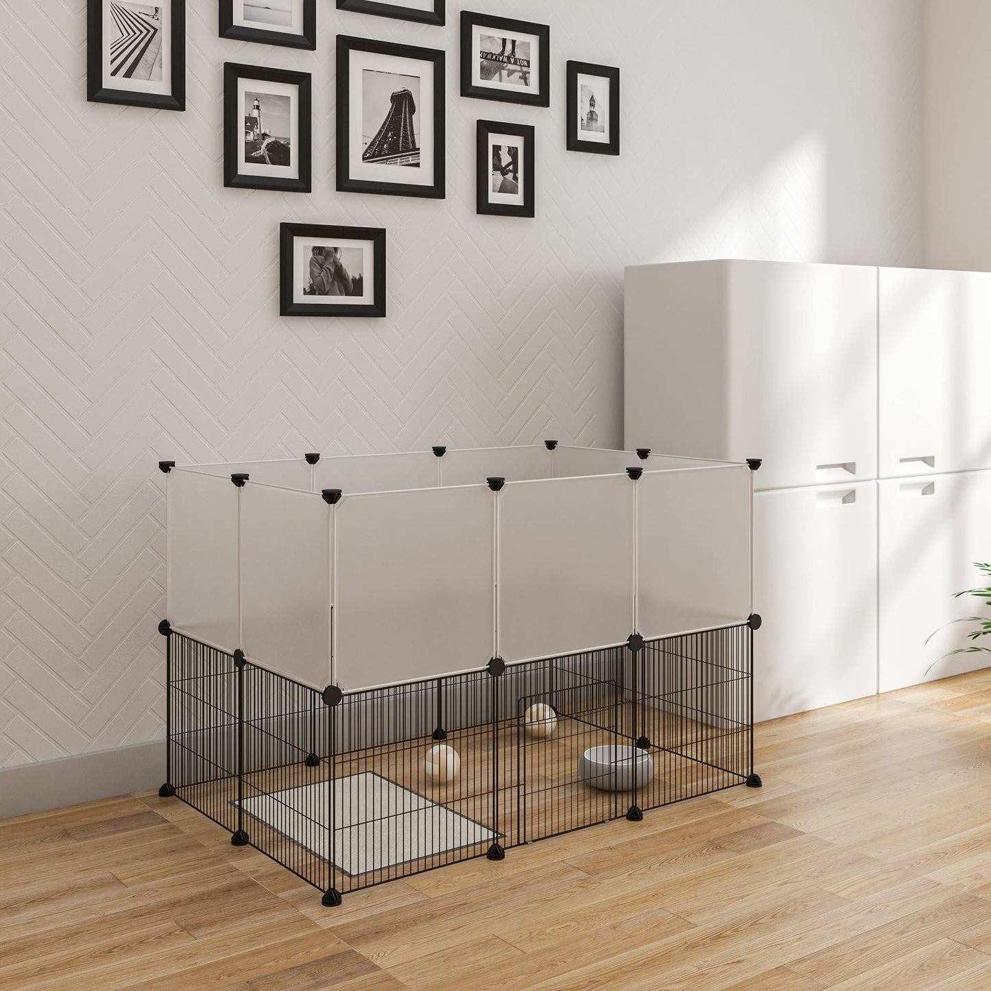 EUGAD Rabbit Playpen Pet Fence with Door, DIY Pet Playpen 20 Panels 35x35cm, 2 Levels Modular Pet Enclosure Fence for Small Animals, Rabbits Exercise Fence,Guinea Pig Cage 107x72x72cm
