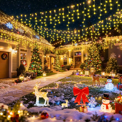 Hezbjiti Outdoor Christmas Lights, 400LED Ice Lights 33FT LED Fairy String Lights with 8 Modes and 75 Drops for Eaves, Party, Yard, Garden Decor（Warm White）
