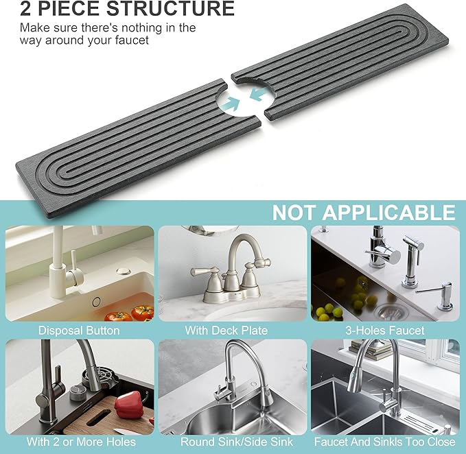 Faucet Mat for Kitchen Sink, Diatomite Fast Drying Stone Sink Tray, Super