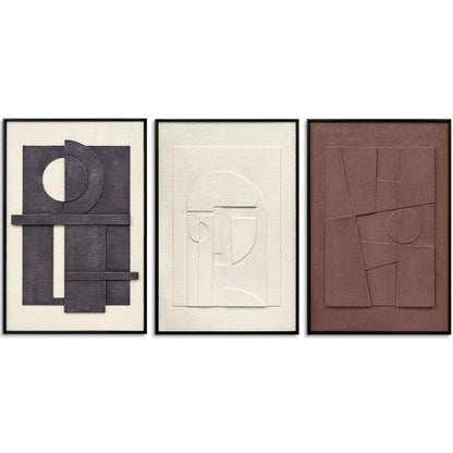 3D Textured Framed Wall Art, 3 Piece Neutral Artwork for Walls, Modern Minimalist Wall Paintings, White Black Geometric Texture Wall Decor for Living Room, Hallway, Office, 16x24In