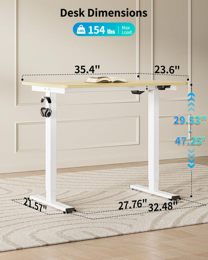 BIZUM 35.4" Small Electric Standing Desk Height Adjustable, Whole Piece Stand Up Computer Desk Work Study Writing Gaming Desks for Home Office Oak