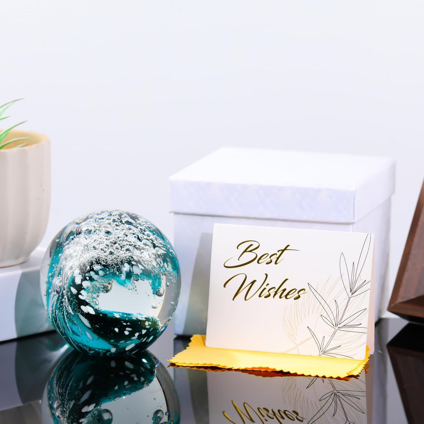 Qianwei Ocean Waves Hand Blown Glass Decor Crystal Ball Sea Figurines Gifts