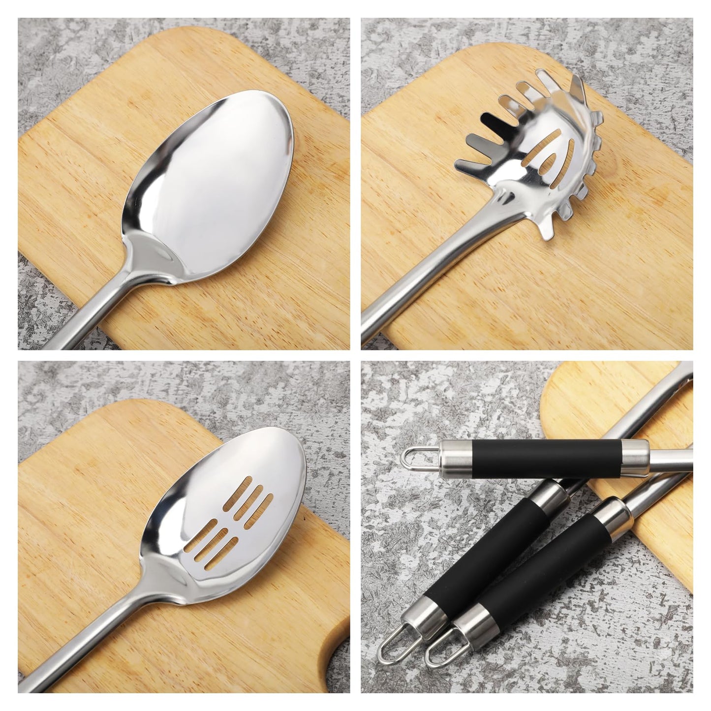 3-Piece,Stainless Steel Serving spoons set with Slotted Spoon, Serving and Spaghetti Spoon, kitchen cooking serving utensils set cooking spoon.