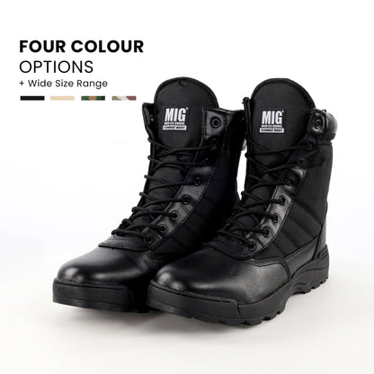 Mens MIG side zip & lace up Army Tactical Combat Boots (Black, UK9)
