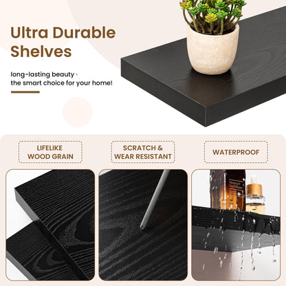 Square Floating Shelves for Wall, 11.5"W x 11.5"D x 1.25"H, 3 Pack Small Wall Mounted Engineered Wood Shelves with Invisible Brackets for Living Room, Bedroom, Bathroom, Kitchen Decor, Black