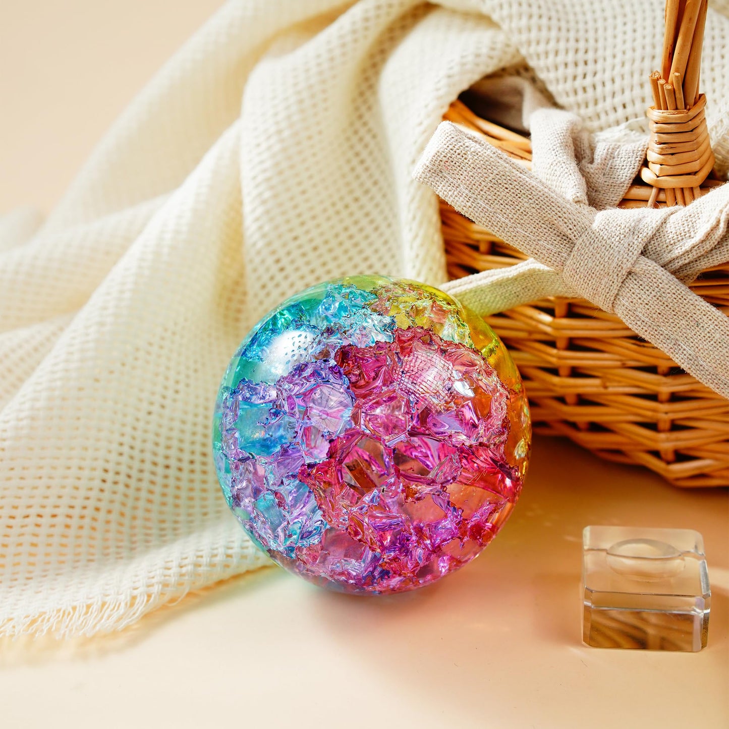 Crystal Ball Set of 3 Colorful Glass Decorative Spheres with Stands