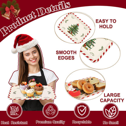Whaline 3 Pcs Christmas Serving Trays Xmas Tree Plastic Serving Platters Dishes for Holiday Party Breakfast Lunch Dinner Food Snack Supplies, 10 x 13 Inch