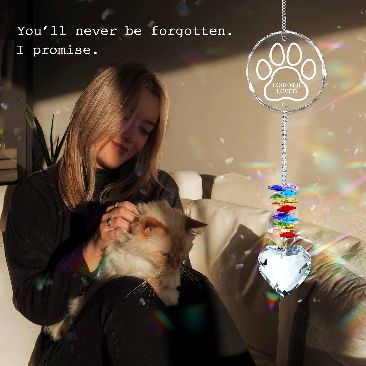 Pet Crystal Memorial Suncatcher, Rainbow Bridge Sympathy Gift for Loss of Dog, Cat, Thoughtful Gift for Pet Passed Away, Crystal Ball Window Hanging Suncatcher for Remembrance PS117