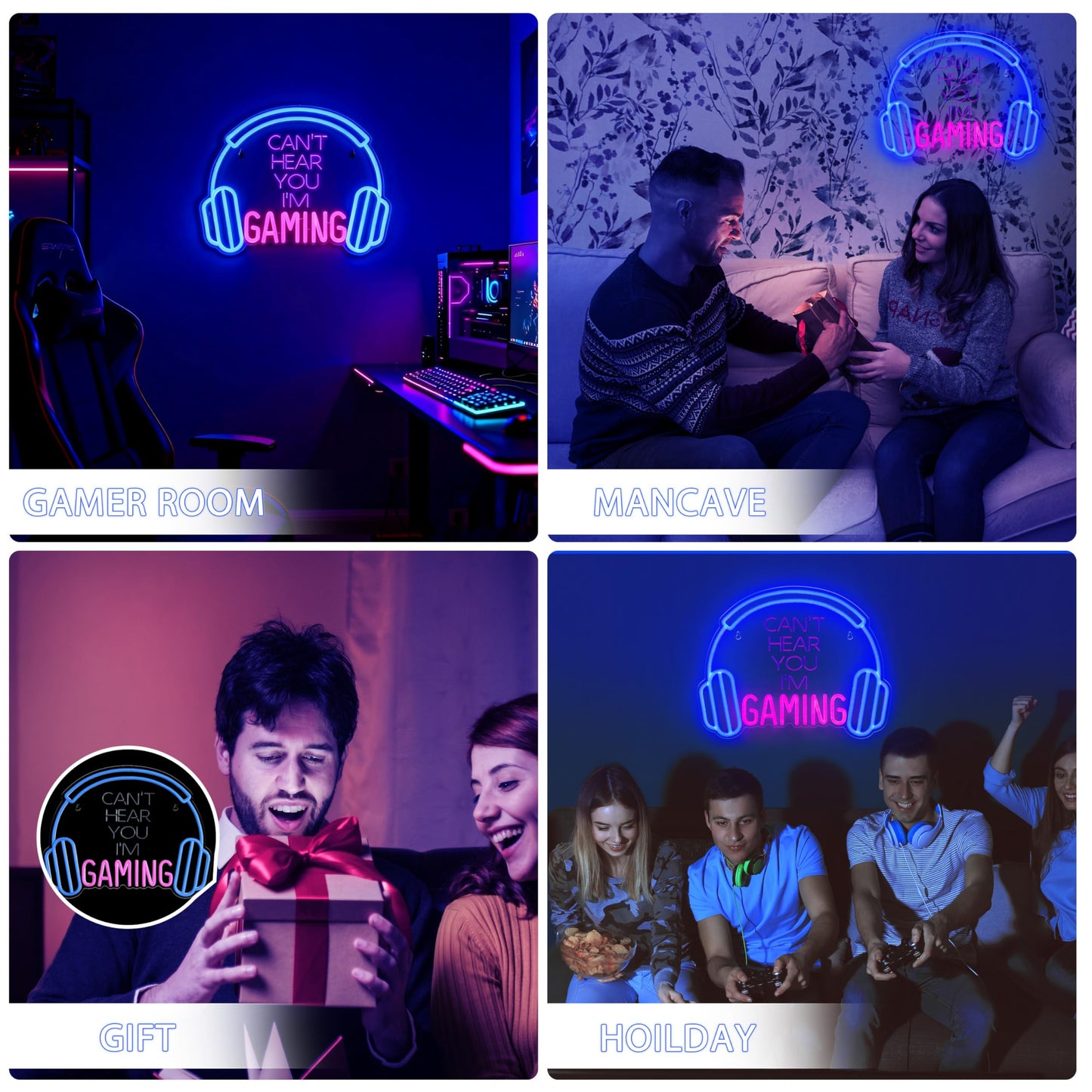 Kavaas Gaming Neon Sign, Can't Hear You I'm Gaming Headset LED Sign for Game Room Wall Decor - Headphone Neon Light Signs - Best Gamer Gifts for Teen Boys, Kids