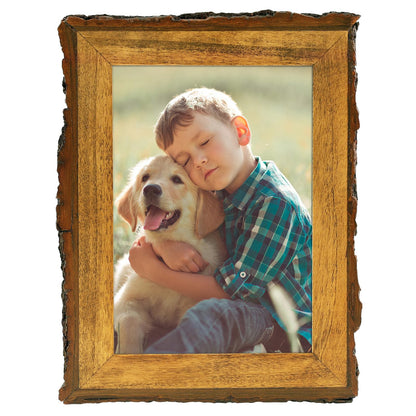 Golden State Art, 5x7 Picture Frame Rustic Brown, Solid Wood Picture Frame with Bark Edges & Real Glass Cover, Display Posters/Photos/Prints 5x7 for Wall Mounting, Farmhouse Decor