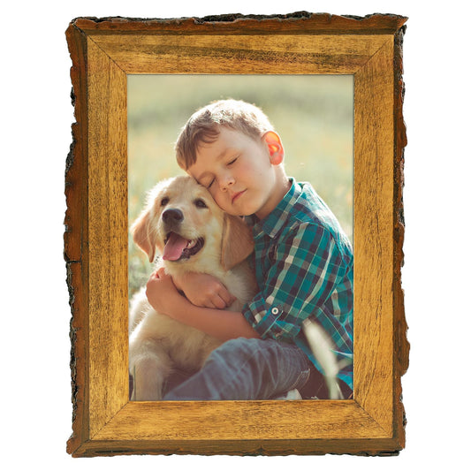 Golden State Art, 5x7 Picture Frame Rustic Brown, Solid Wood Picture Frame with Bark Edges & Real Glass Cover, Display Posters/Photos/Prints 5x7 for Wall Mounting, Farmhouse Decor