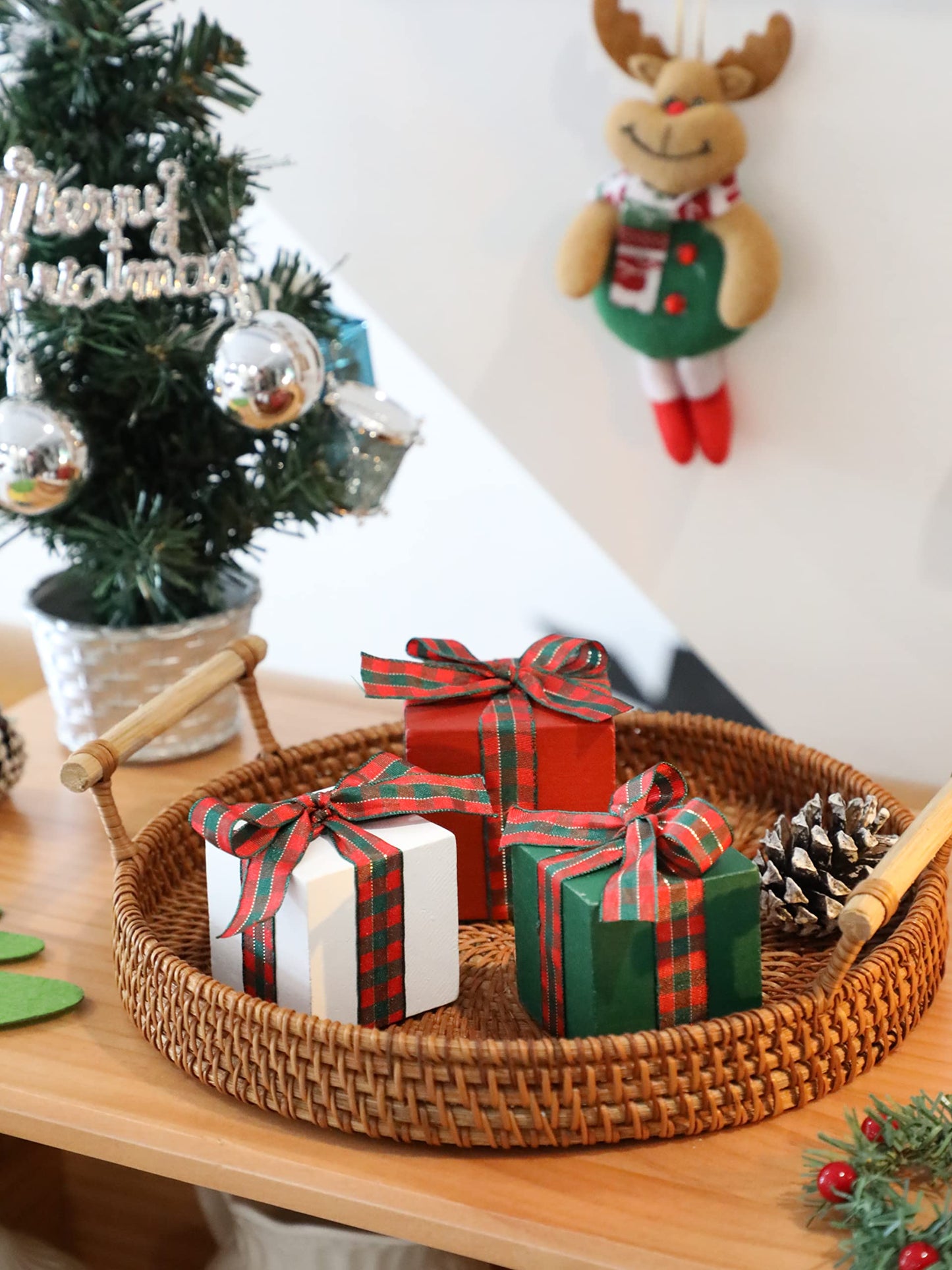 Christmas Tiered Tray Decor Set of 3 Mini Wood Small Table Decor Shelf décor (Buffalo Plaid 1)