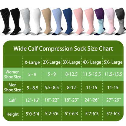LEVSOX Bamboo Plus Size Compression Socks for Women Men Wide Calf 15-20mmHg Knee High for Pregnancy, Nurse, Travel, 3 Pair-polkadots, 3XL